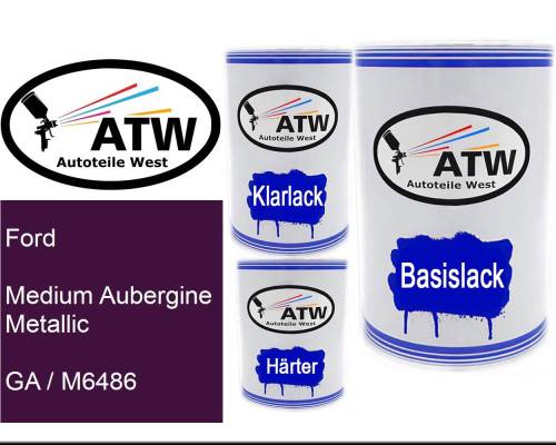 Ford, Medium Aubergine Metallic, GA / M6486: 500ml Lackdose + 500ml Klarlack + 250ml Härter - Set, von ATW Autoteile West.